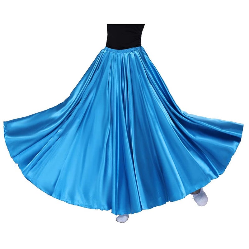 Sancan Women Long Tulle Retro Maxi Shiny Skirt for Belly Dancing Dance Costume Cosplay Holiday Weekend Party Dinner (Lake Blue) - Image 3